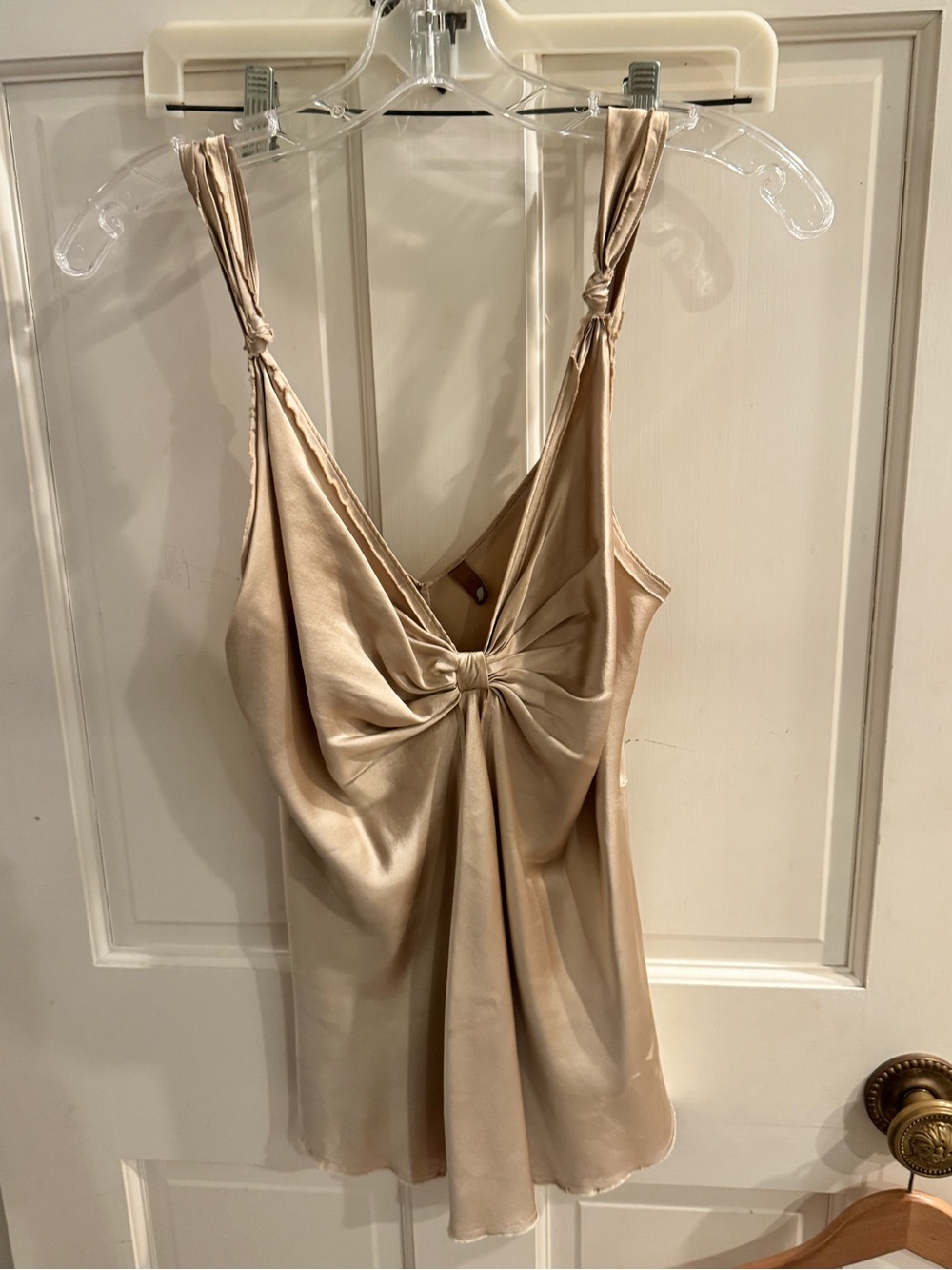 Mint Beige Silk Slip Top with Thin Straps